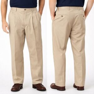 Brooks Brothers Advantage Chino Stretch Elliot Fit Khaki Pleated Pants 42x30